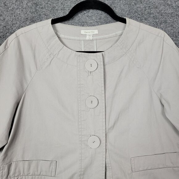 GARNET HILL Gray Cotton Twill Raglan Sleeve Big Button Cropped Jacket SIZE 10 - Picture 3 of 8